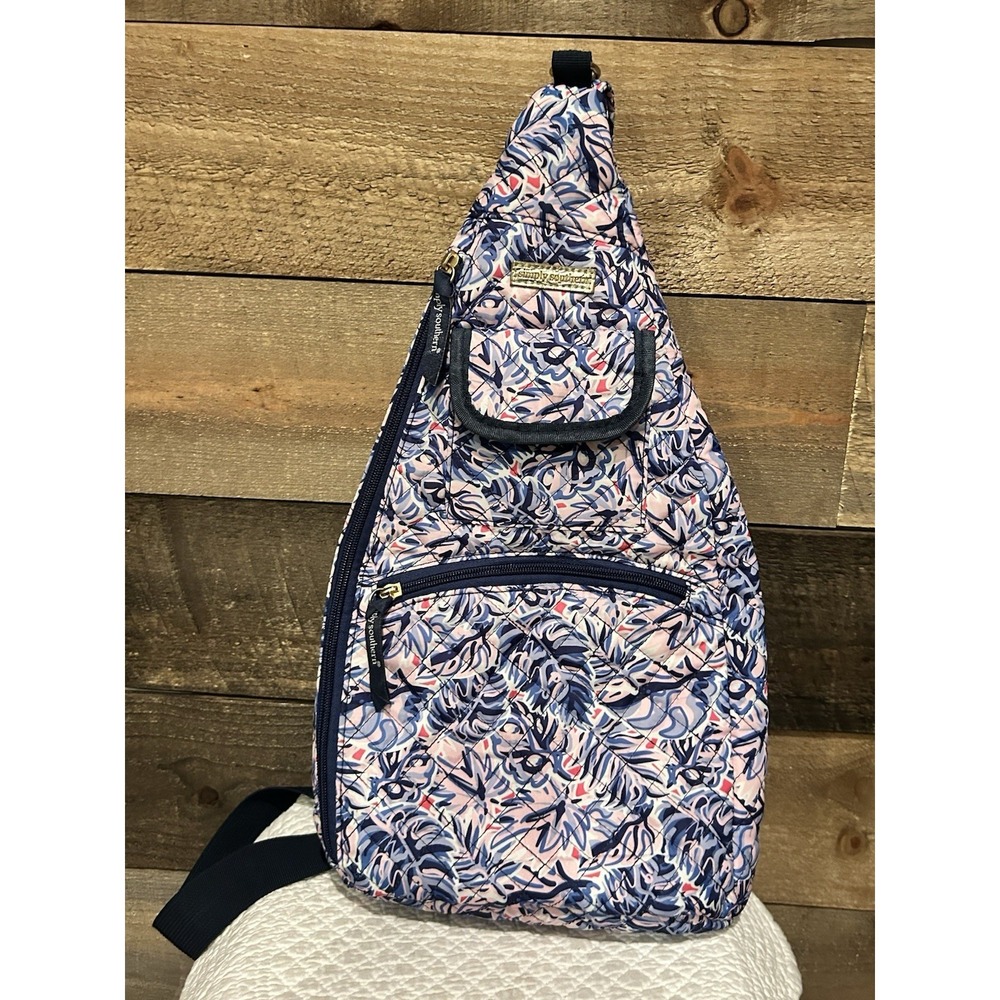 Simply Southern Collection Sling Bag Leaf Design Nylon Preppy Beach Outdoors